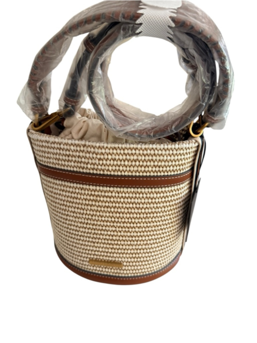 House of Harlow 1960 Woven Bucket Bag Brown Crossbody Straw Texture NWT - Picture 3 of 6